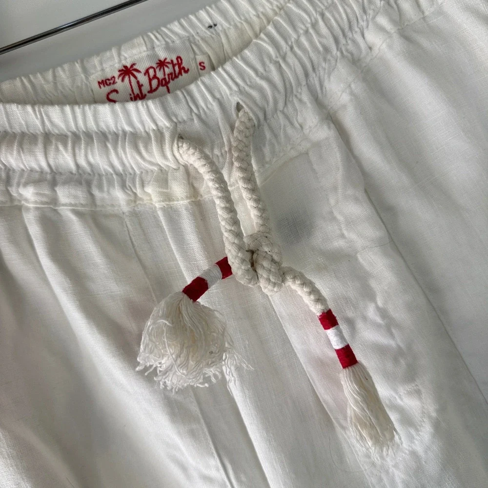 MC2 Saint Barth 100% Linen Lounge Pants Mens Small White Drawstring Straight Leg